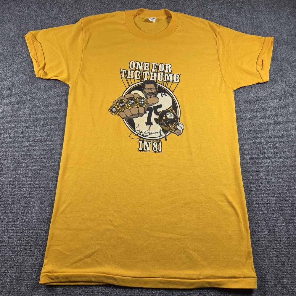 Vintage 1981 Pittsburgh Steelers Joe Greene One for the Thumb t-shirt Yellow L